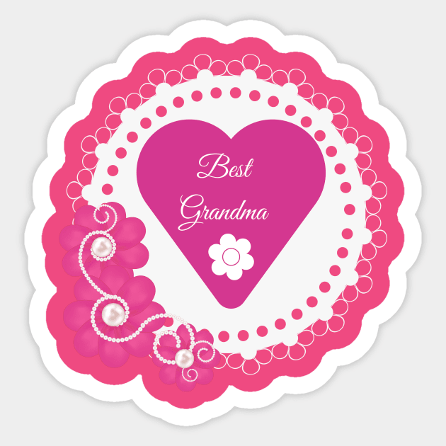 Best Grandma with hearts and Flowers Pink Sticker by Unique Online Mothers Day Gifts 2020